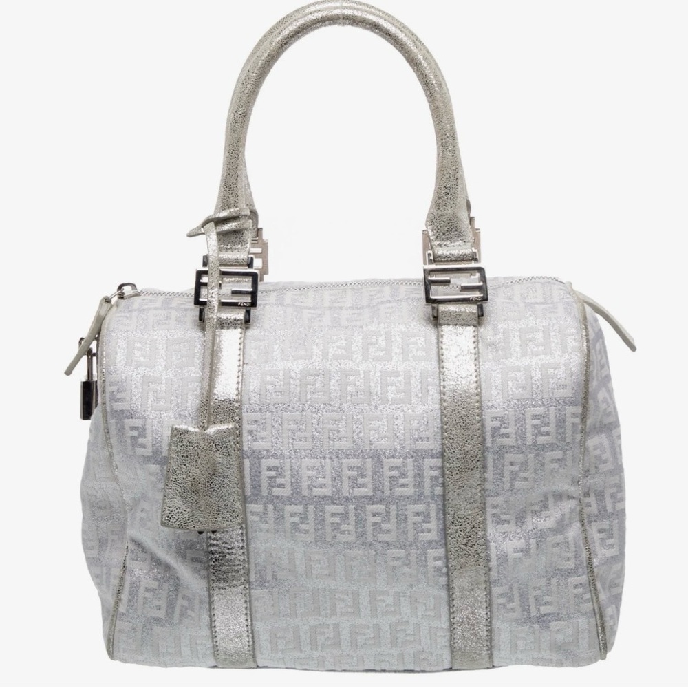 Fendi Metallic Silver Monogram Satchel